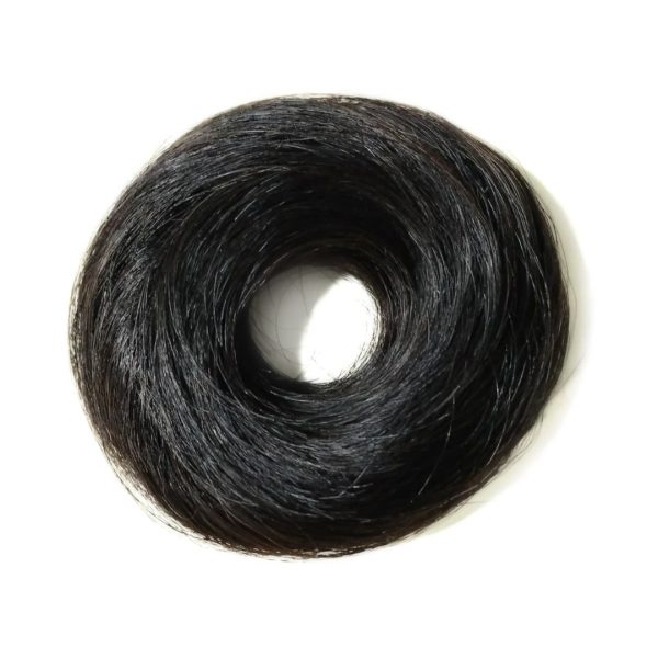 100% Human Hair Messy Donut Bun Scrunchie – Natural Black Brown for ladies