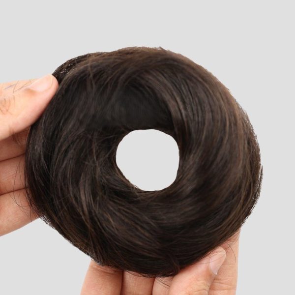 100% Human Hair Messy Donut Bun Scrunchie – Natural Black Brown for ladies