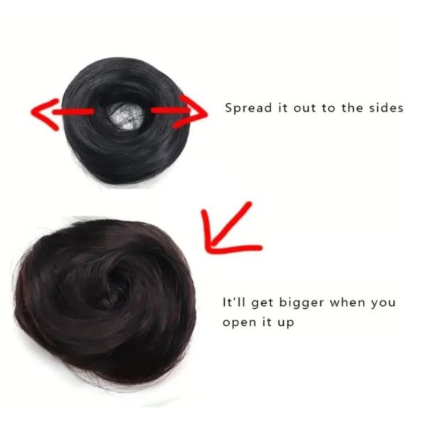 100% Human Hair Messy Donut Bun Scrunchie – Natural Black Brown for ladies