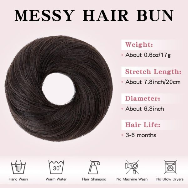 100% Human Hair Messy Donut Bun Scrunchie – Natural Black Brown for ladies