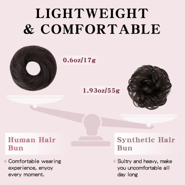 100% Human Hair Messy Donut Bun Scrunchie – Natural Black Brown for ladies