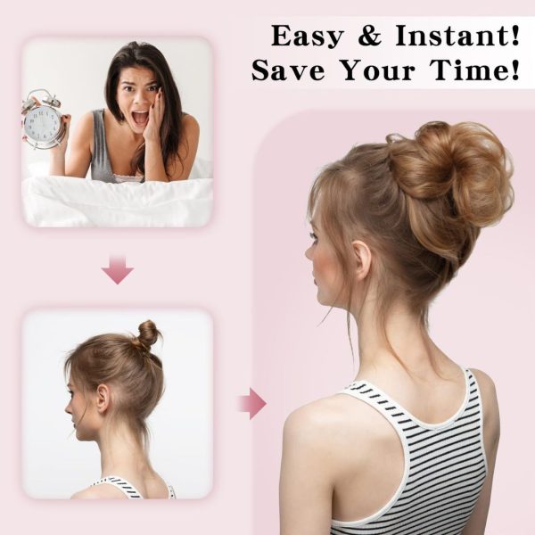 100% Human Hair Messy Donut Bun Scrunchie – Natural Black Brown for ladies