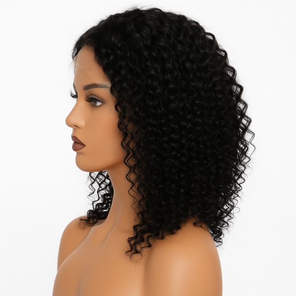 16 Inch Curly Human Hair Wig – 4x4 Swiss Lace Closure, Glueless, Natural Black – CABELLO WIGS - Image 5
