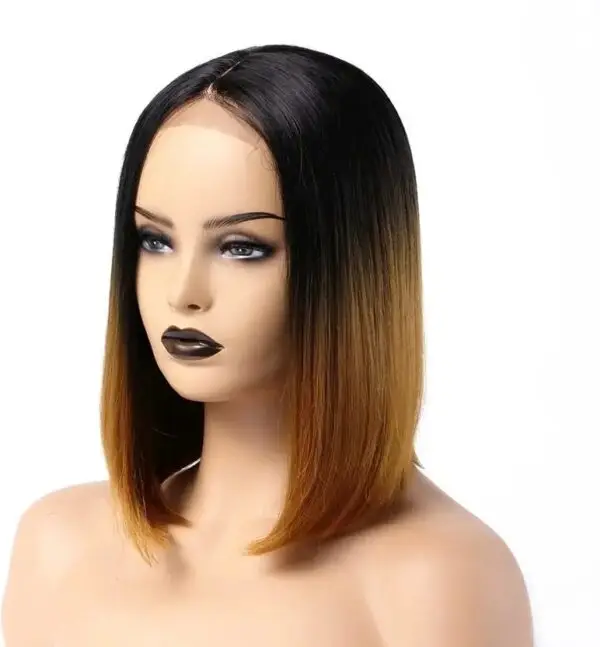 Closure Wig for Women & Girls | 100% Human Hair | Dual Colour Black + Golden Brown | Length 8"–38" | Swiss Lace Wig - Image 2