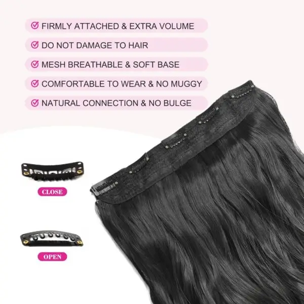 Clip-On Human Hair Extension for Women | Natural Brown Black, Wavy, 14–30 Inch | 5 Clips, 100g Volumizer - Image 4