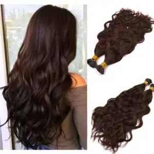 Keratin I-Tips Hair Extensions for Women – 100% Remy Human Hair, Natural Brown Wavy, 16 to 30 Inches, 100 Strands 100 Grams