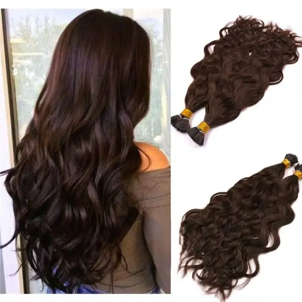 Keratin I-Tips Hair Extensions for Women – 100% Remy Human Hair, Natural Brown Wavy, 16 to 30 Inches, 100 Strands 100 Grams