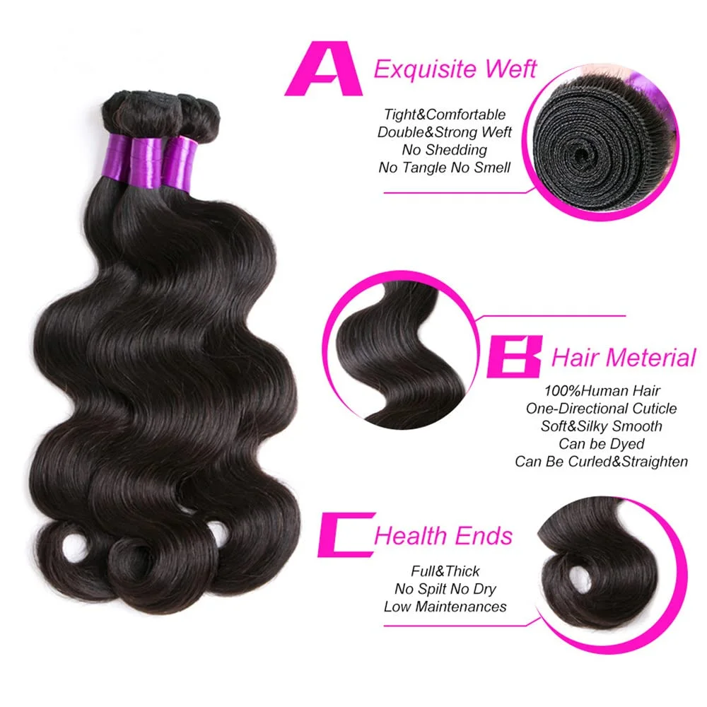 Weft Human Hair Bundles Natural Black Body Wave 100% Virgin Remy Hair for Women