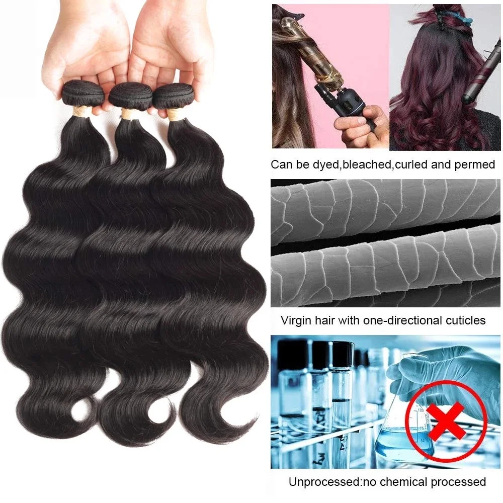 Weft Human Hair Bundles Natural Black Body Wave 100% Virgin Remy Hair for Women