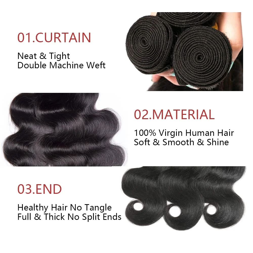 Weft Human Hair Bundles Natural Black Body Wave 100% Virgin Remy Hair for Women