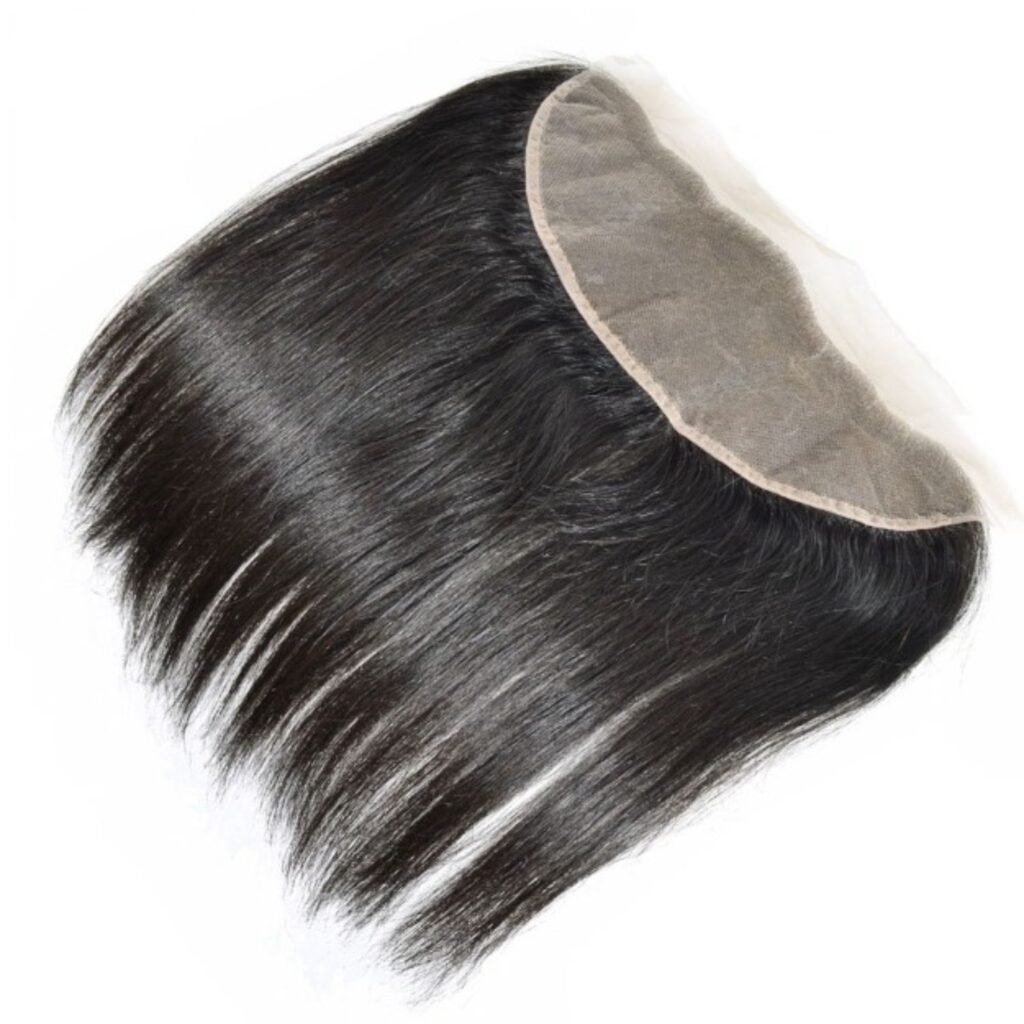 Premium 13x4 lace frontal ear to ear made with 100 percent remy human hair in natural black straight texture featuring 13x4 inch transparent breathable lightweight invisible swiss lace net ideal for making wigs weaving hair thinning coverage