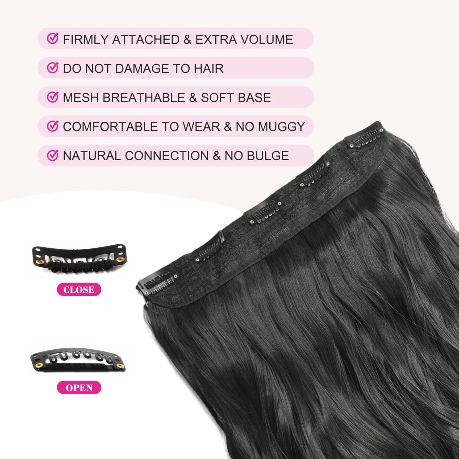 natural wavy clip on human hair extension with 5 clips attached