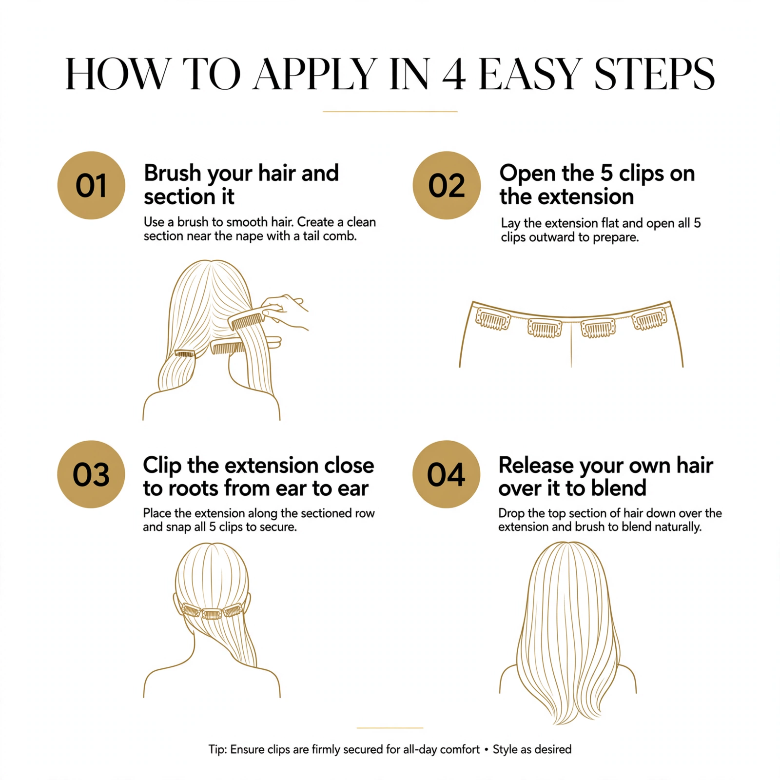 clip-on-human-hair-extensions-natural-wavy-5-clips-how to apply