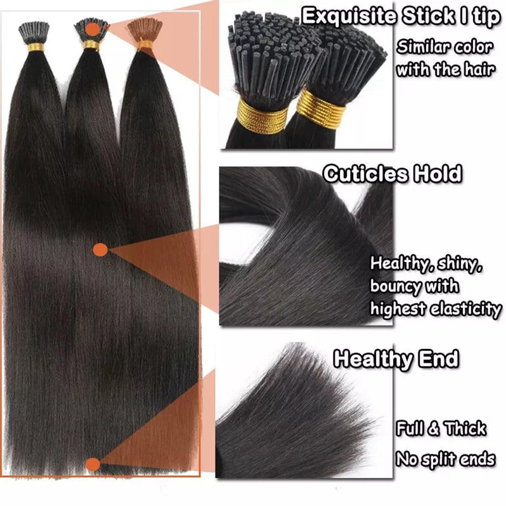 Natural straight texture healthy tapered ends i-tips keratin human hair extensions 100 natural
